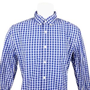 J. Press Blue Gingham Check Button Down Long Sleeve‎ Shirt Mens Large